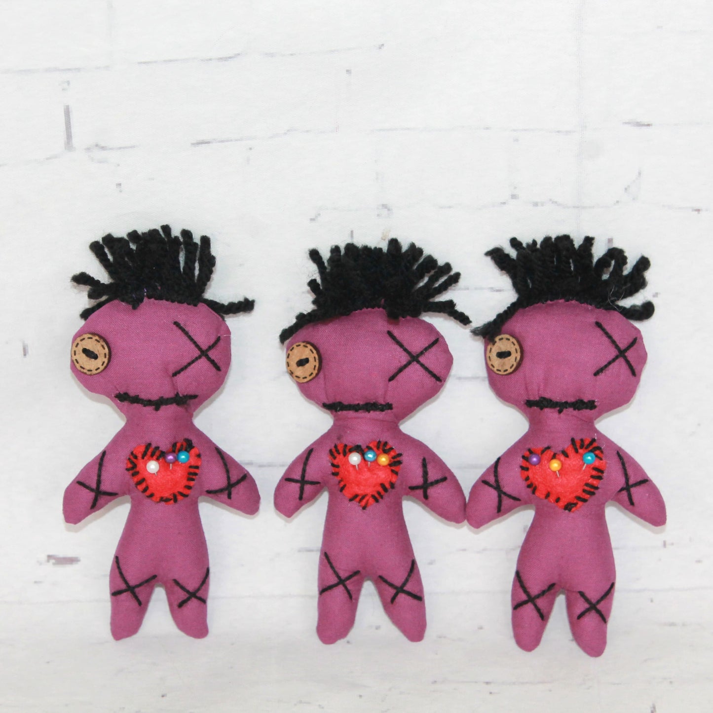 3 handmade purple voodoo dolls for success – spiritual gift and good luck charm set