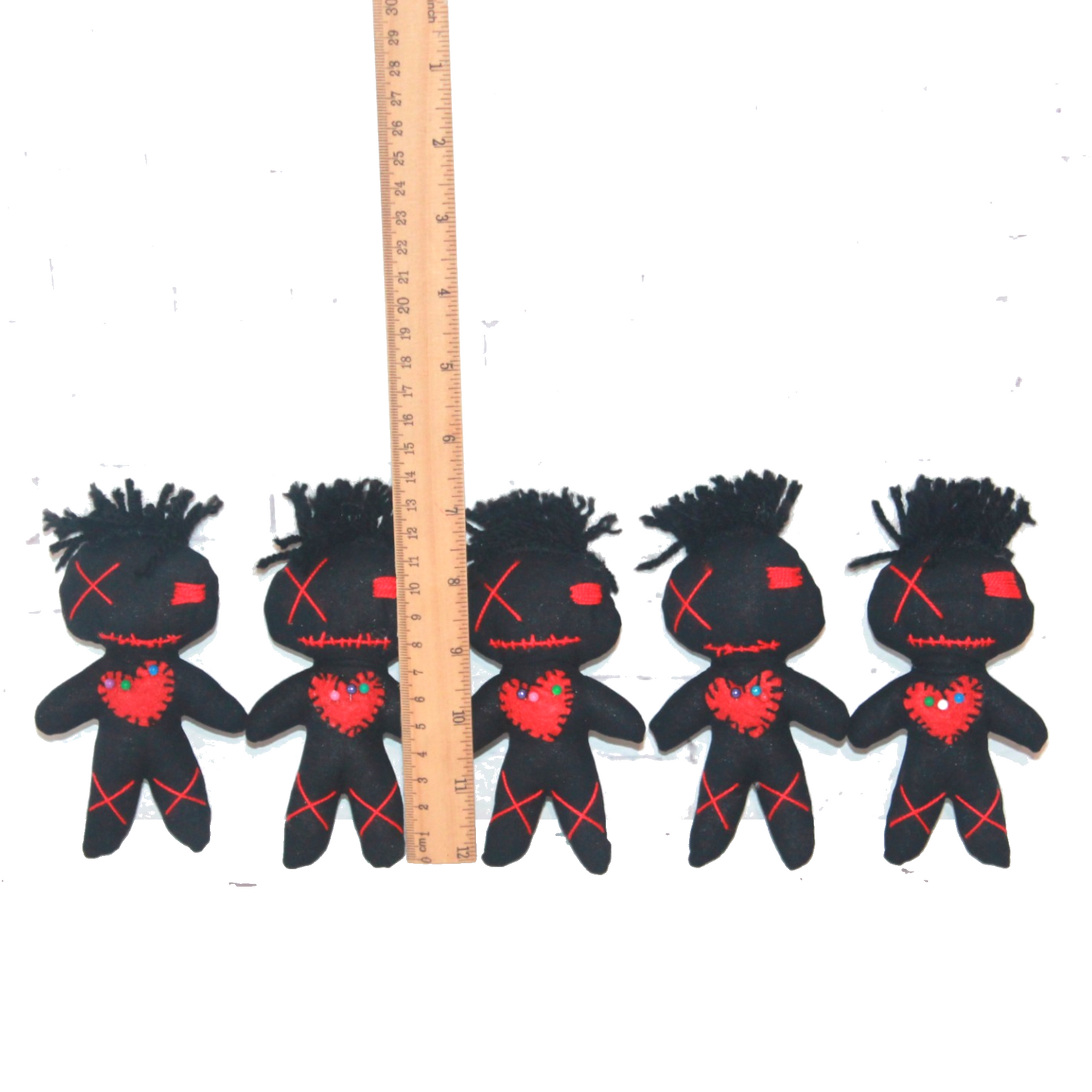 Set of 5 Black Voodoo Dolls with Pins – 4 inches Mini Gothic Party Favors – Handmade Creepy Cute Gifts