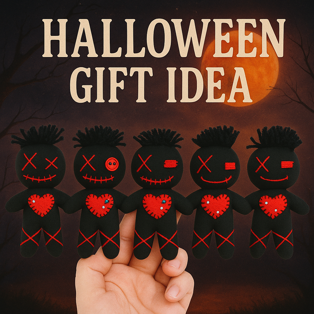 Set of 5 Black Voodoo Dolls with Pins – 4 inches Mini Gothic Party Favors – Handmade Creepy Cute Gifts