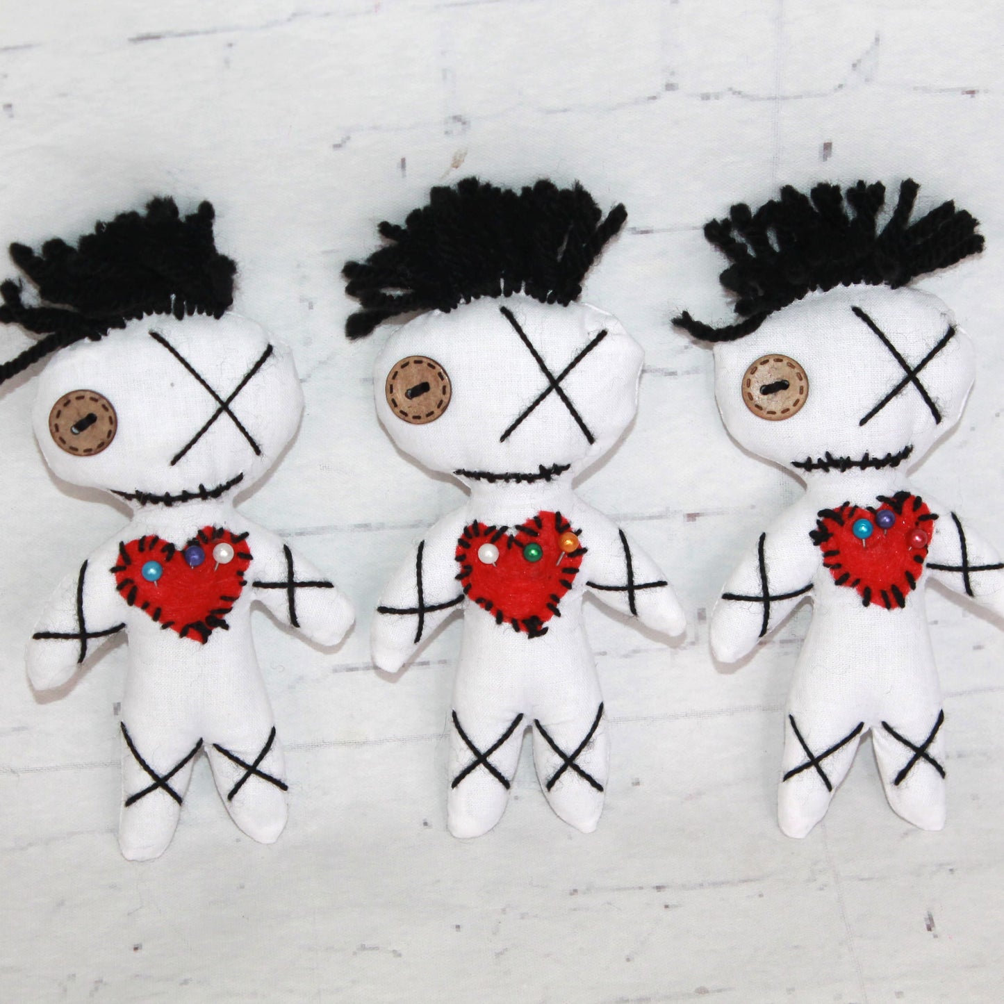 Handmade white voodoo dolls with red hearts – romantic witchy gift set