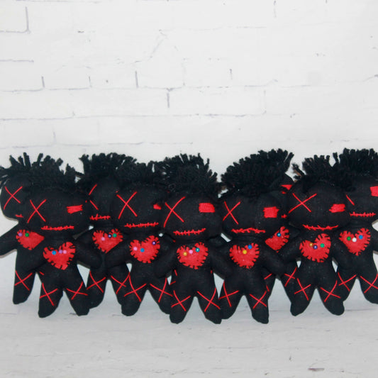 10 Mini Voodoo Dolls – Creepy Cute Gothic Party Favors – Handmade Halloween Decorations with Pins (4 inch)