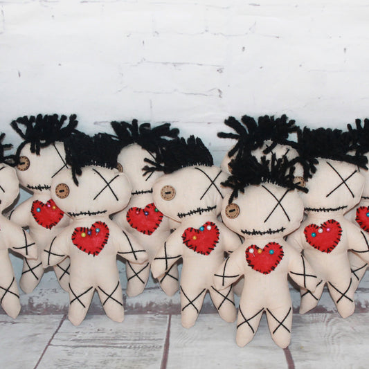 Set of 10 Beige Voodoo Dolls with Pins – 4 inch Mini Gothic Party Favors – Handmade Creepy Cute Plush Gifts