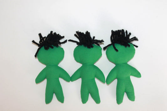 Set of 3 Green Blank Doll Bodies with Hair – 4 Inch Craft DIY Base – Handmade Craft Supplies for Voodoo or Art Dolls