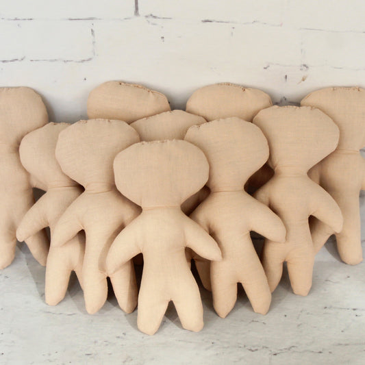 Set of 10 beige blank voodoo doll bodies for DIY crafts, Halloween decorations, and witchy handmade projects