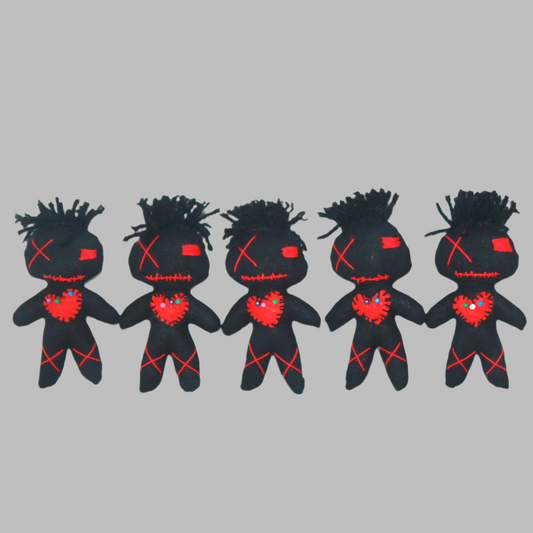Set of 5 Black Voodoo Dolls with Pins – 4 inches Mini Gothic Party Favors – Handmade Creepy Cute Gifts