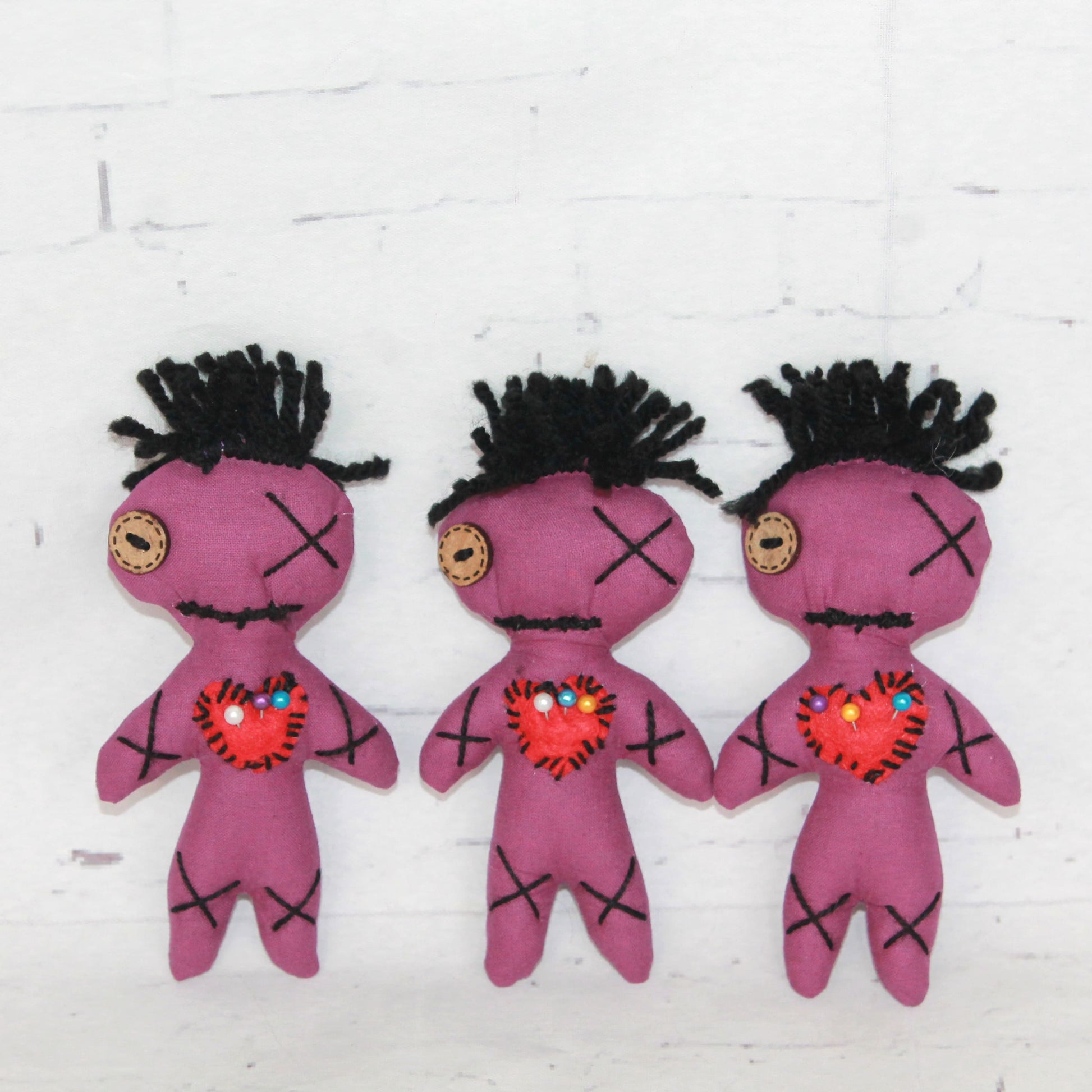 3 handmade purple voodoo dolls for success – spiritual gift and good luck charm set