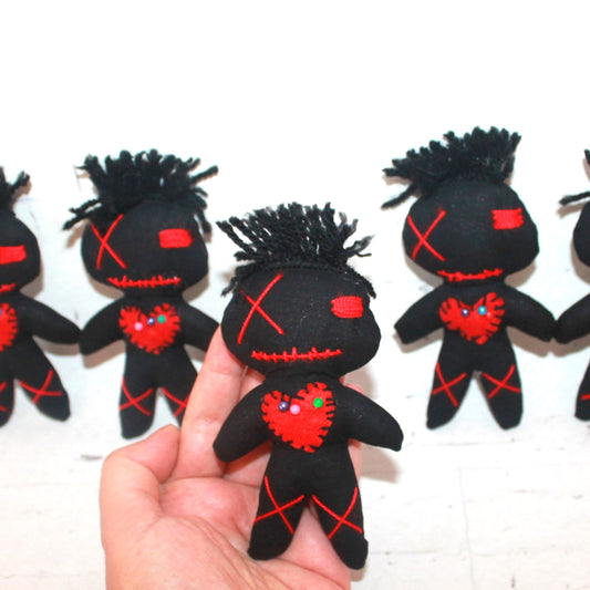 Set of 5 Black Voodoo Dolls with Pins – 4 inches Mini Gothic Party Favors – Handmade Creepy Cute Gifts