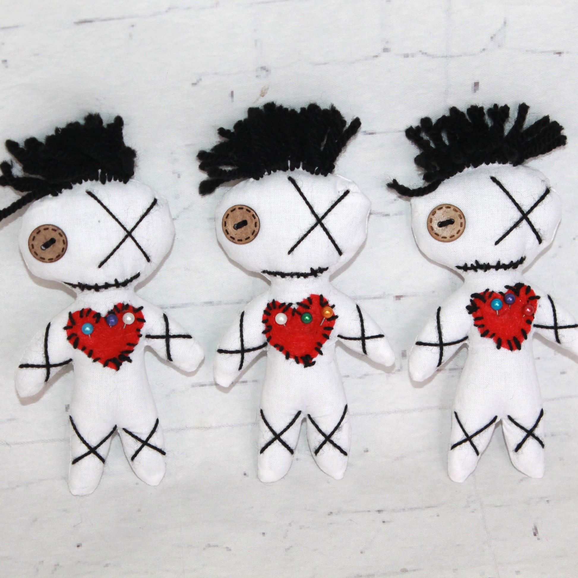 Handmade white voodoo dolls with red hearts – romantic witchy gift set