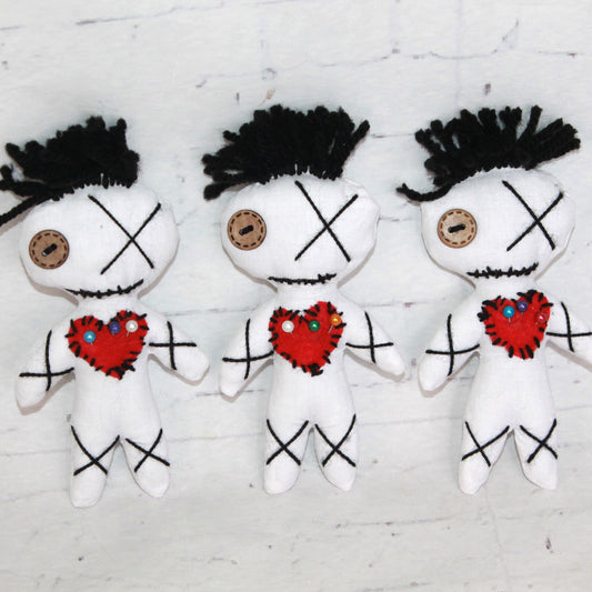 Handmade white voodoo dolls with red hearts – romantic witchy gift set